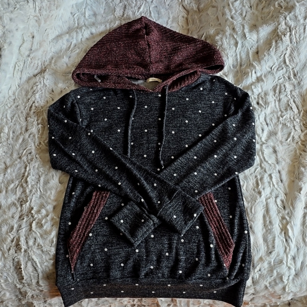 12pm by Mon Ami Small Hooded Sweater Grey Burgundy